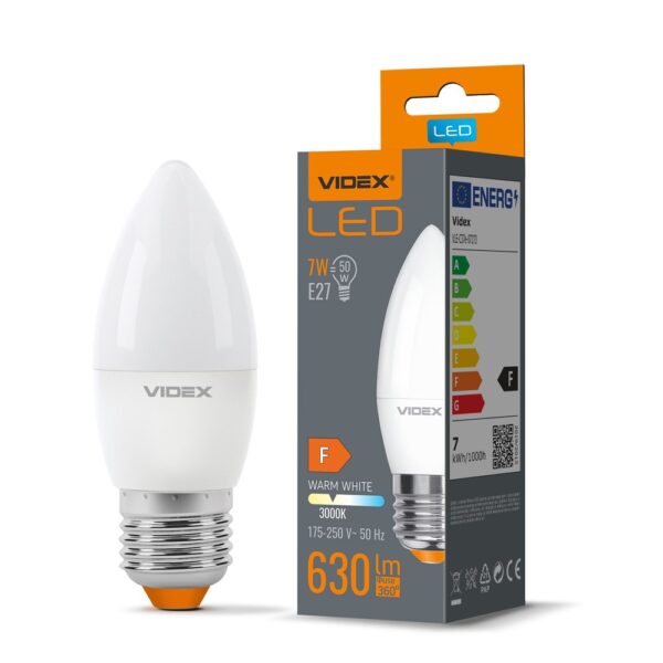 C37 LED-pære 7W E27 - varm hvid, 230V, 630lm, forbrug 7W