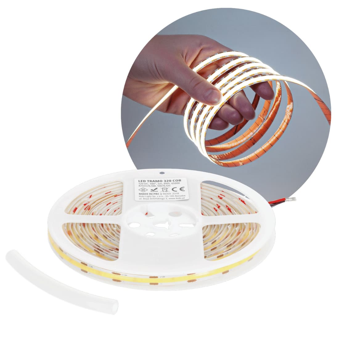 COB Udendørs LED Strip - 12V - 5m - 6500K - 8mm - IP65 - Dæmpbar