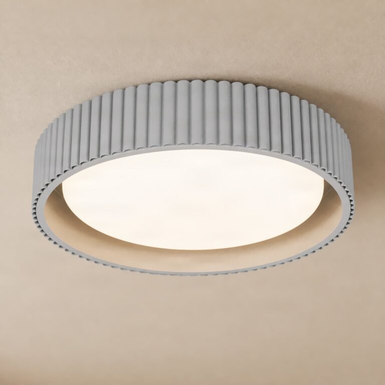 Colbie LED-loftlampe, grå ribbet, Ø 46 cm, dæmpbar – Lindby - Stue - Ungdommelig - Metal - Rund