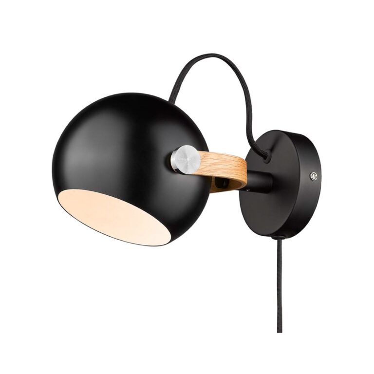 D.C væglampe, sort/eg, Ø 12 cm metal – Halo Design - Stue - Aluminium - Med én lyskilde