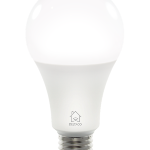 Deltaco LED-lampe, E27, Wi-Fi 2,4GHz, 9W, 806lm, dæmpbar, 2700K-6500K, 220-240V, hvid
