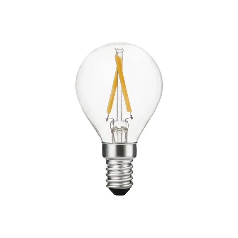 E14 2W dæmpbar LED kronepære - G45, filament, 2500K, klar glas