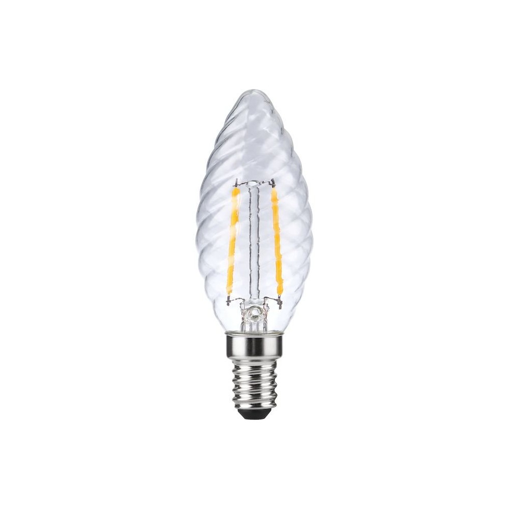 E14 2W dæmpbar LED kronepære - Twisted Candle, 2500K, klar, filament