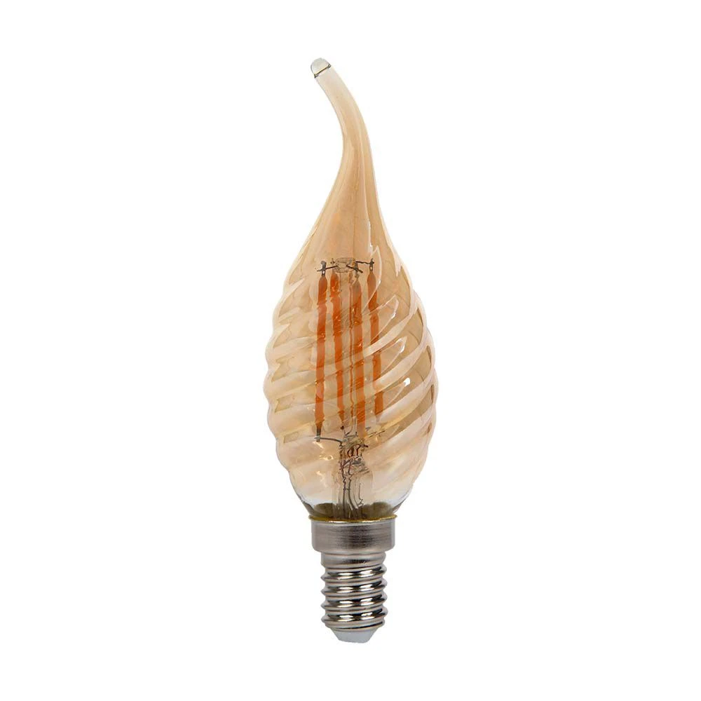 E14 4W Filament LED kronepære - Candle tip, amber glas, 2200K, Ø3,5cm
