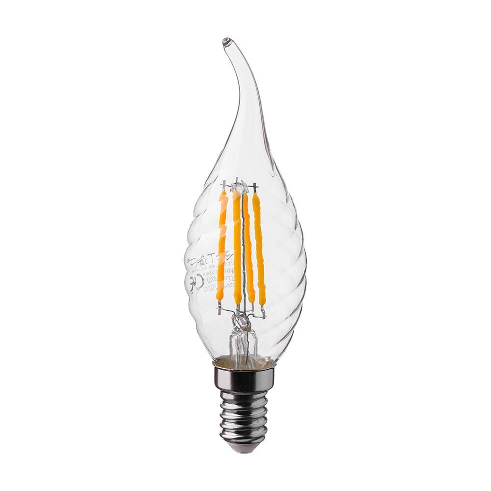 E14 4W LED flammepære - Kultråd, kertepære med twist og flamme facon