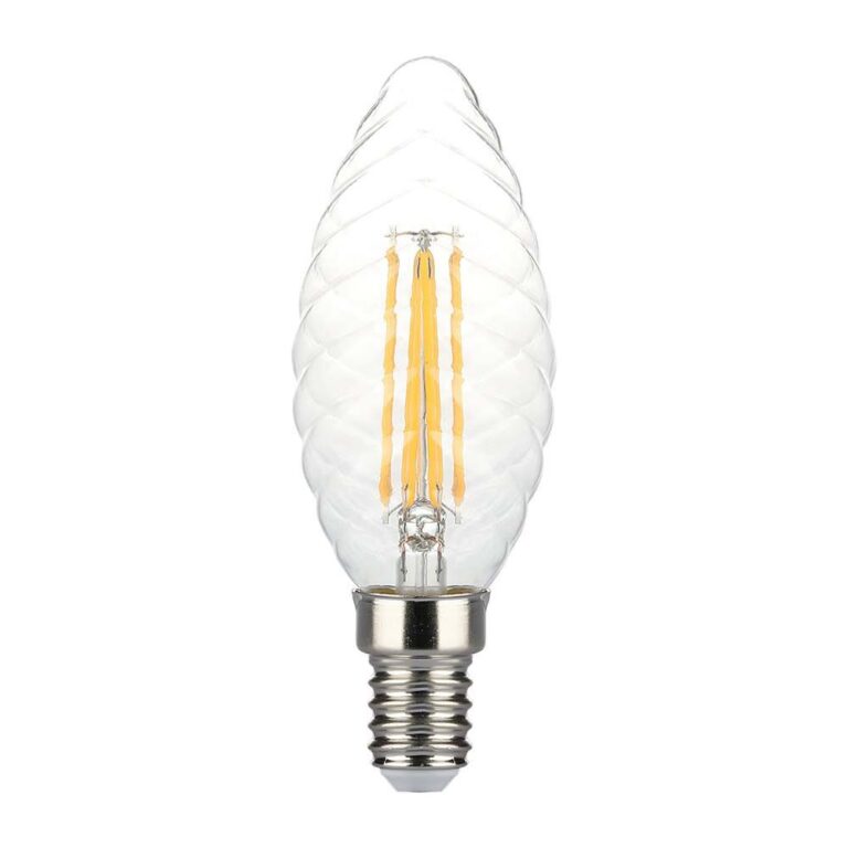 E14 4W dæmpbar LED kronepære - Twisted candle filament, 350lm, varm hvid