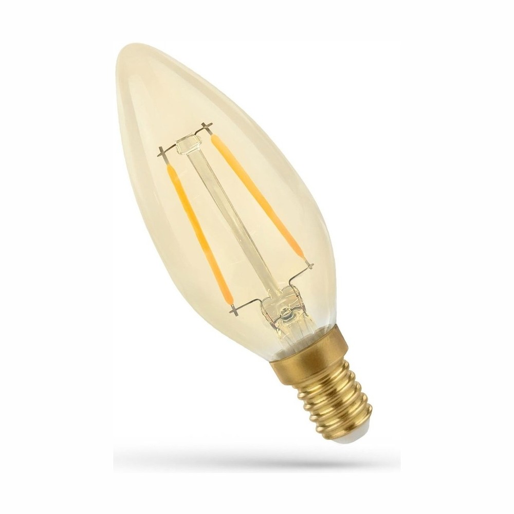 E14 5W LED kertepære - C35, kultråd, rav farvet glas, ekstra varm
