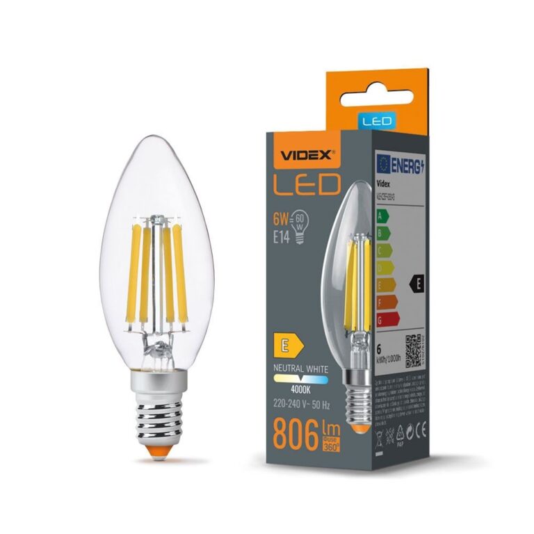 E14 6W LED filament kertepære - C35, 806lm, 4000K, 360 grader, erstat 60W