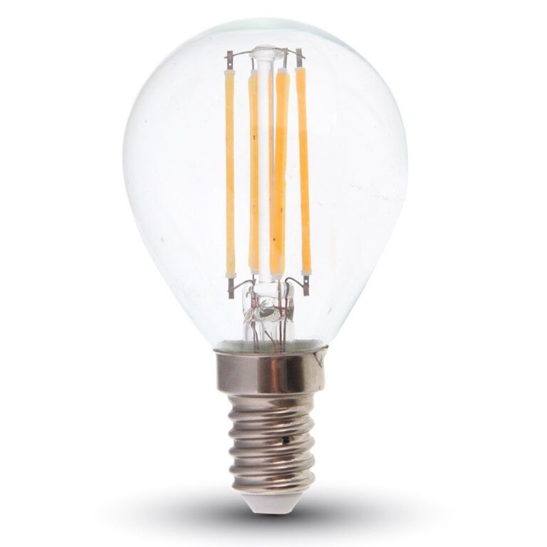 E14 6W LED kronepære - P45, filament, klart glas, 130lm/W, varm hvid, erstatter 60W