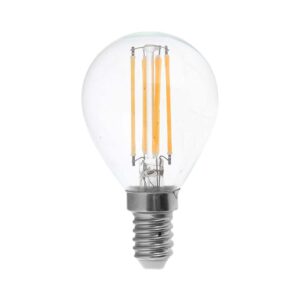 E14 6W LED kronepære - P45, filament, klart glas, 600lm