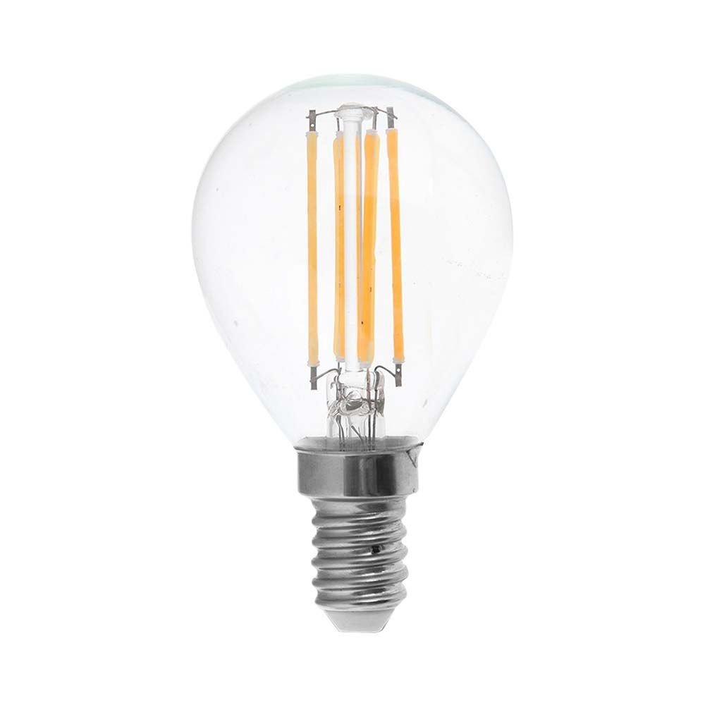 E14 6W LED kronepære - P45, filament, klart glas