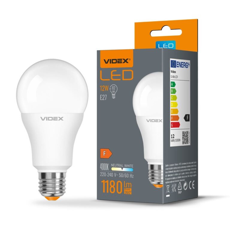 E27 12W LED pære - A60, 1180lm, 4000K, flicker free, erstatter 82W