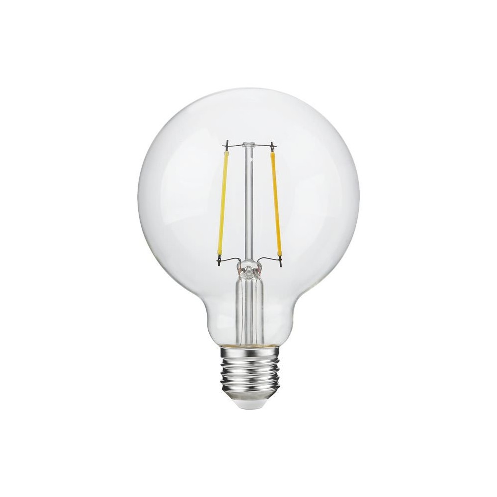 E27 2,5W dæmpbar LED globe pære - G95, filament, 250lm, 2500K, klart glas