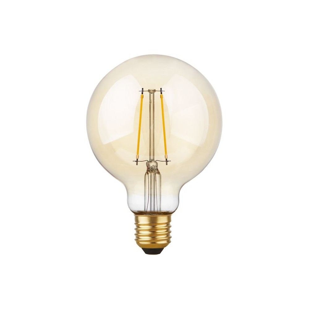 E27 2,9W dæmpbar LED globe pære - G95, filament, 2200K, guld glas
