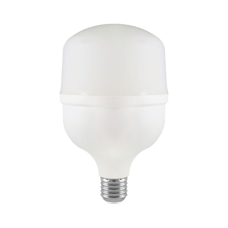 E27 30W LED pære - T100, 6500K, hvid plast, Ø10cm