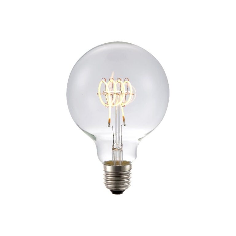 E27 4,5W dæmpbar LED pære - G95, Filament Flex, 2200K, 190lm, klar glas