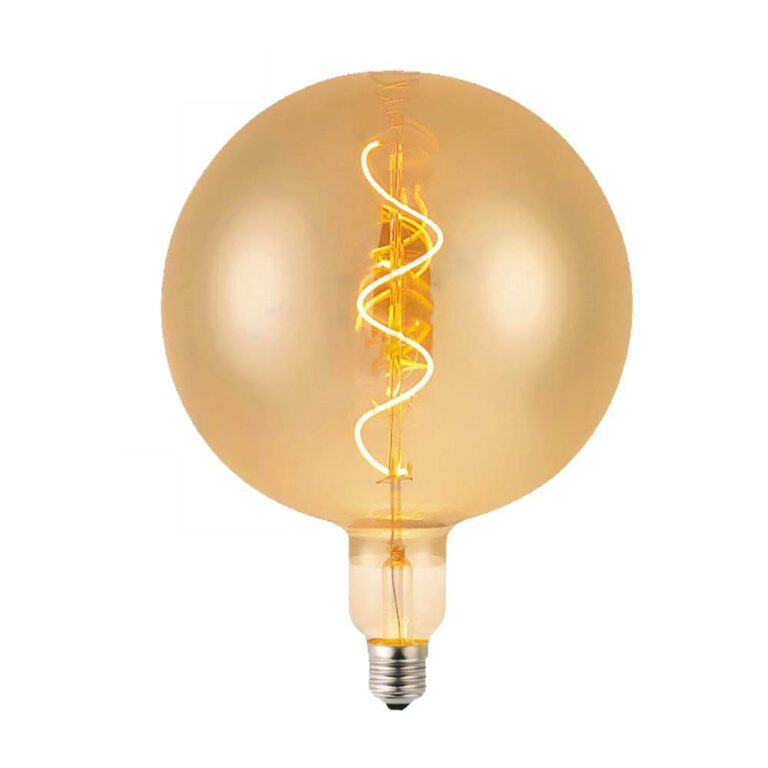 E27 4W LED filament spiralpære - G200 globe, amber glas, varm hvid, 250lm