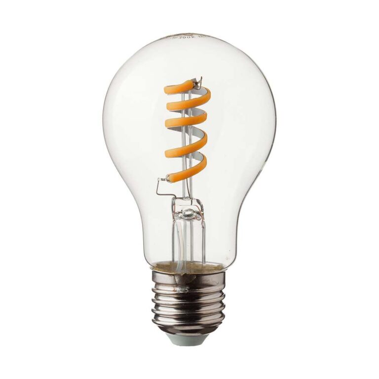 E27 4W LED spiral filament pære - GLS, klar glas, 300lm, varm hvid, erstatter 28W