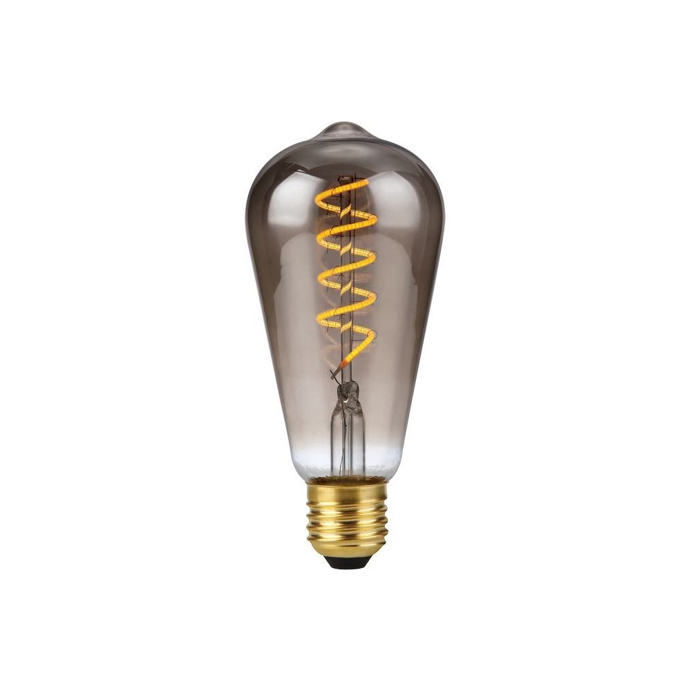 E27 4W dæmpbar LED filamentpære - ST64 Rustika, 2200K, røgfarvet glas, Flex filament