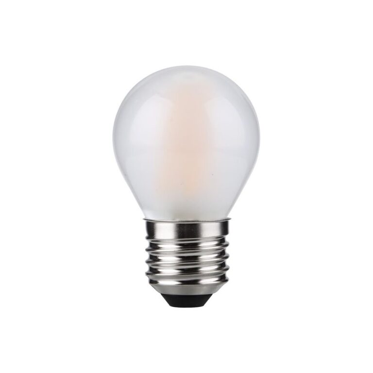 E27 4W dæmpbar LED kronepære - G45, filament, mat glas, 2500K