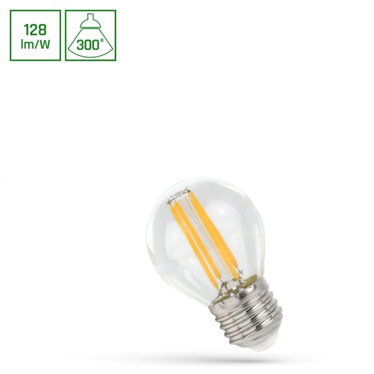E27 5,5W LED kronepære filament - G45, 700lm, 4000K, 300Â° spredning, Erstat 55W