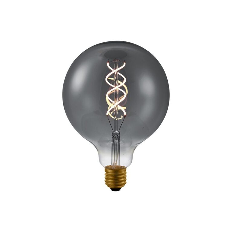E27 5W dæmpbar LED pære - G125, Double Helix filament, røgfarvet glas, 2200K