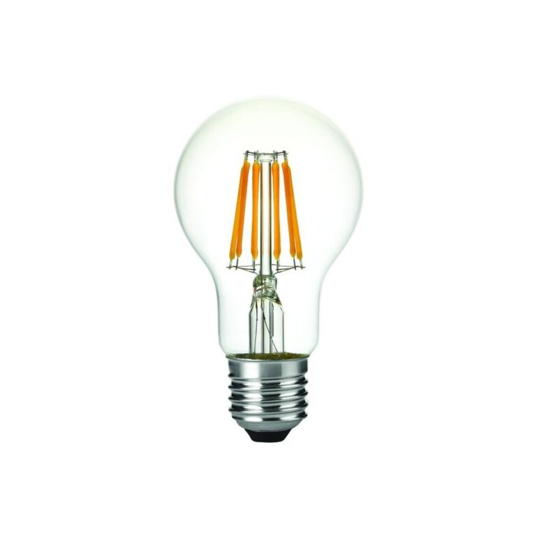 E27 6,5W dæmpbar LED pære - Filament, A60, 630lm, 2500K, klart glas