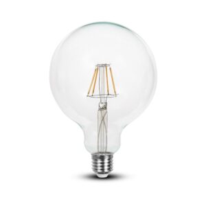 E27 6W LED filament pære - G125, 806lm, 6400K, klart glas, 300Â°