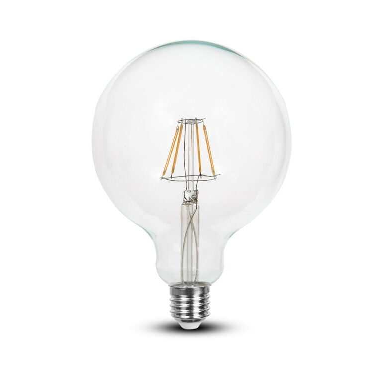 E27 6W LED filament pære - G125, 806lm, 6400K, klart glas, 300Â°