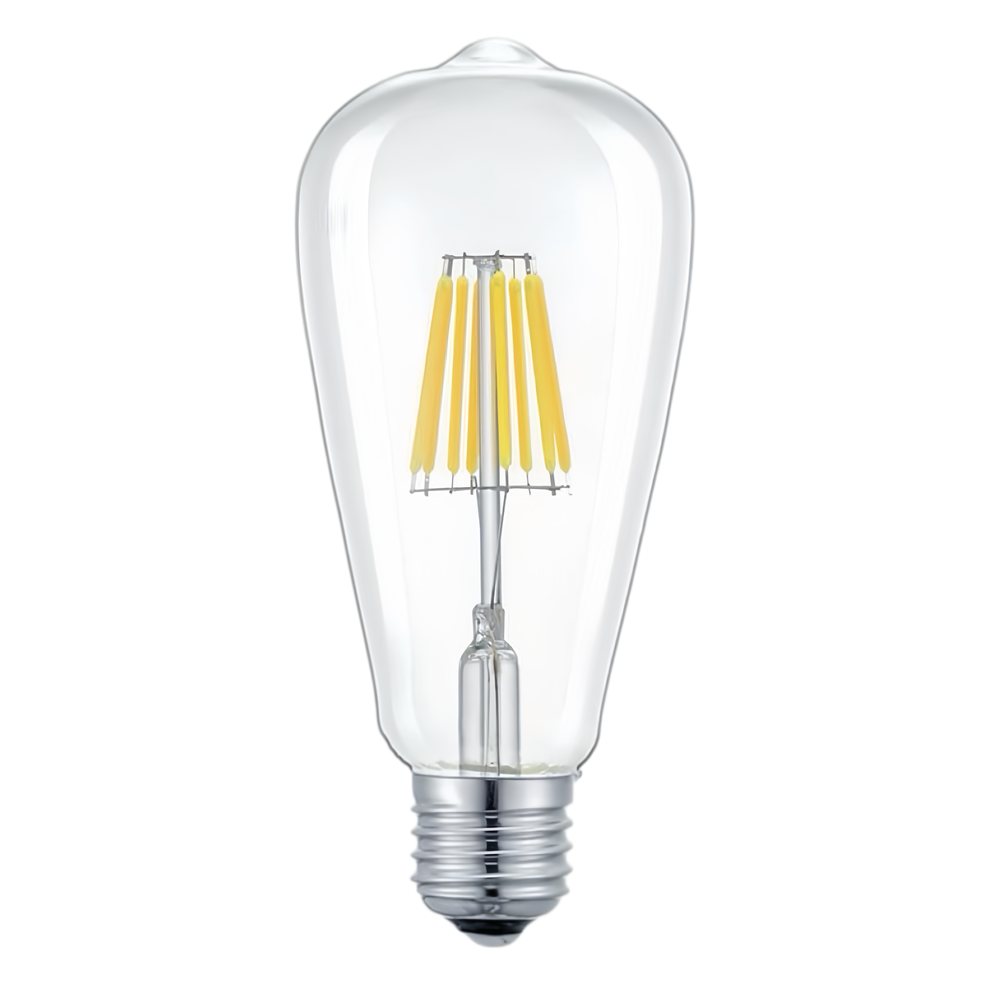 E27 6W LED filament pære - ST64, 800lm, klart glas, 2700K, varm hvid