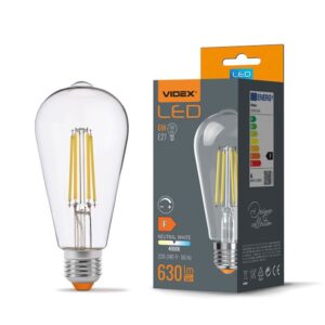 E27 6W dæmpbar LED filament pære - ST64, 630lm, 4000K neutral hvid, 360 grader