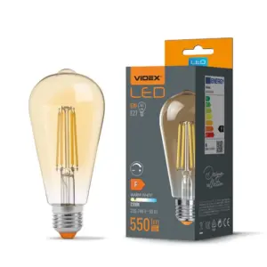 E27 6W dæmpbar LED pære - ST64, filament, amber glas, 2200K, flicker free