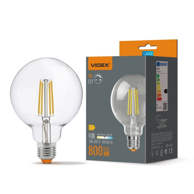E27 7W LED filament pære - G95, neutral hvid