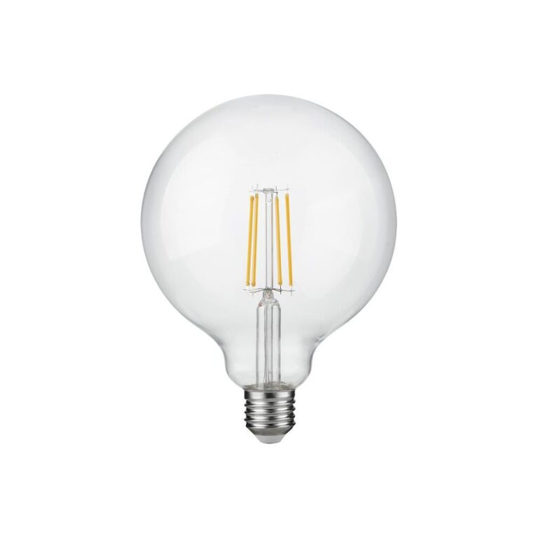 E27 7W dæmpbar LED filament pære - G125, 806lm, 2500K, klart glas