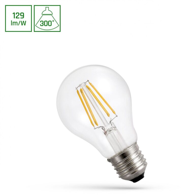 E27 8,5W LED pære - A60, filament, klart glas, 1100lm, varm hvid