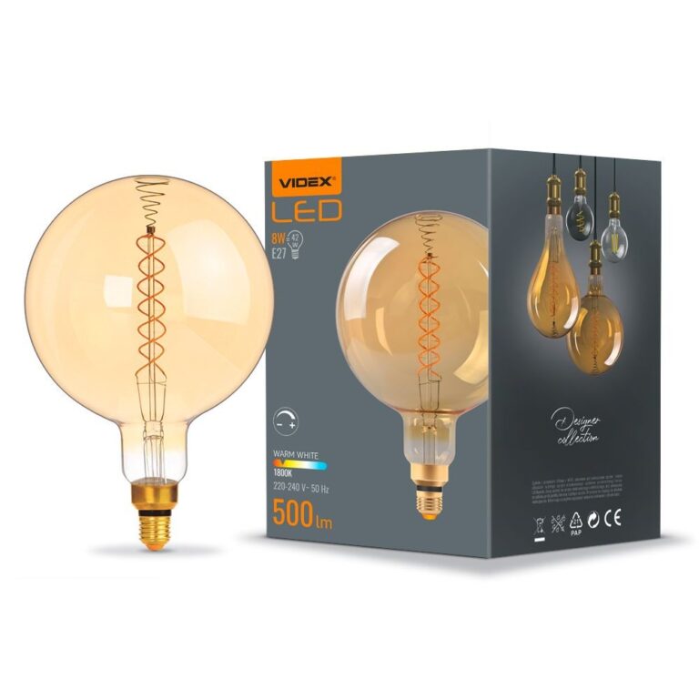 E27 8W dæmpbar LED pære - Spiral amber, 2200K, 500lm, 360Â°, G200, RA88, Erstat 42W