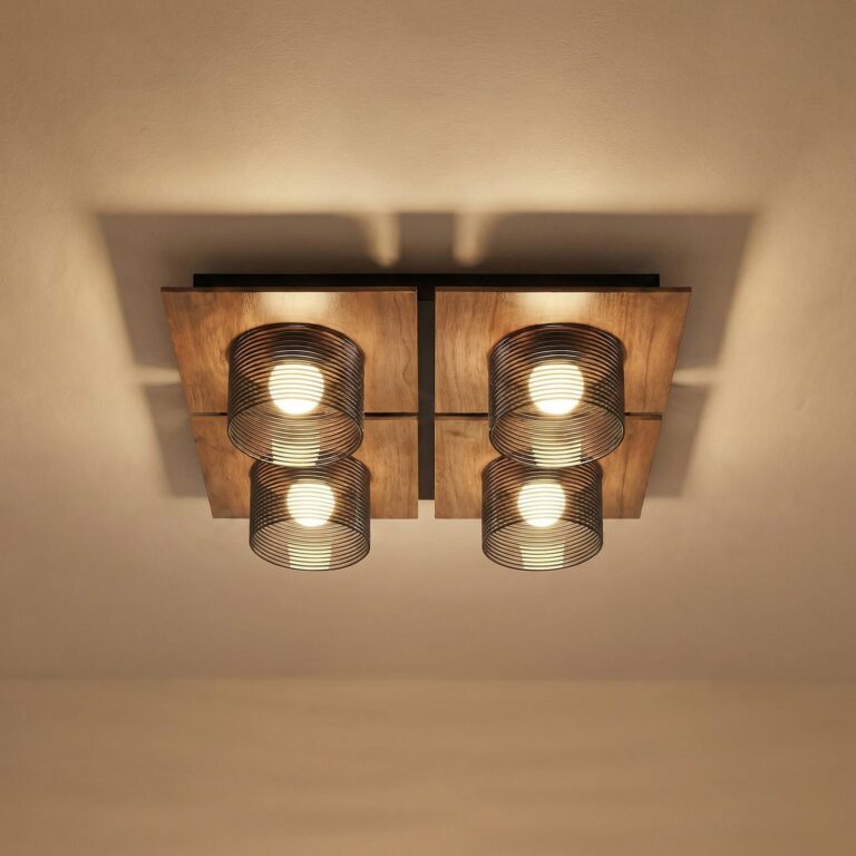Eiko LED-loftlampe, valnød/røggrå, glas, 42 cm, kantet Lucande - Stue - Moderne - Plastik