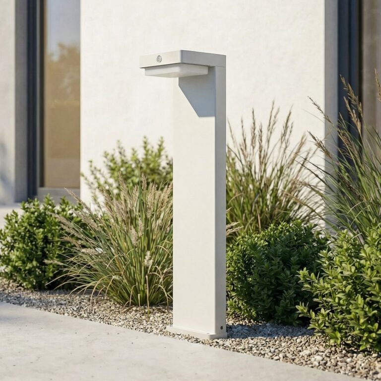 Eleazar LED-sokkellampe til fod, hvid, aluminium, sensor Lindby - Terrasse