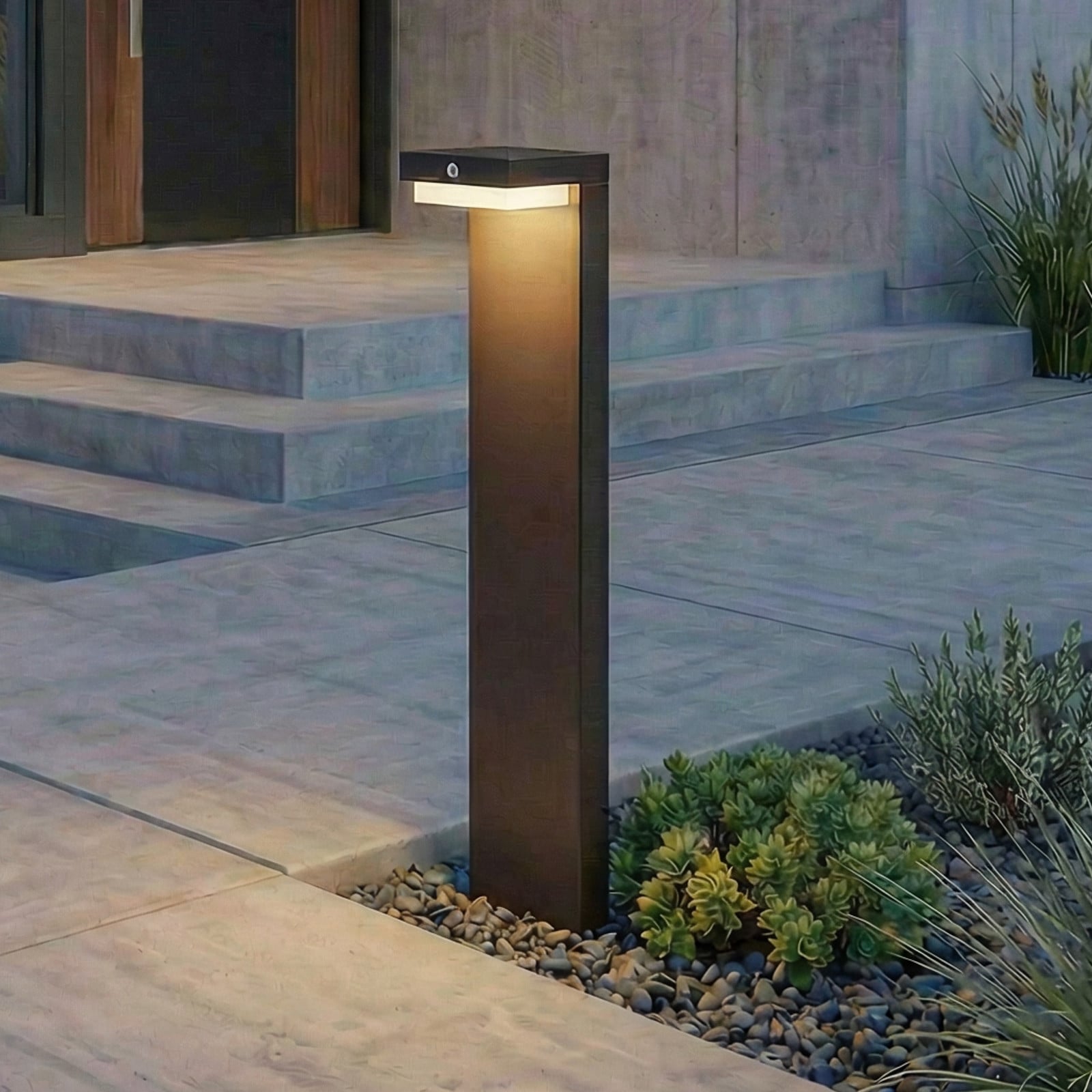 Eleazer LED-solcelle-pæl med sensor, sort – Lindby Eleazar - Altan - Moderne - Aluminium - Kantet