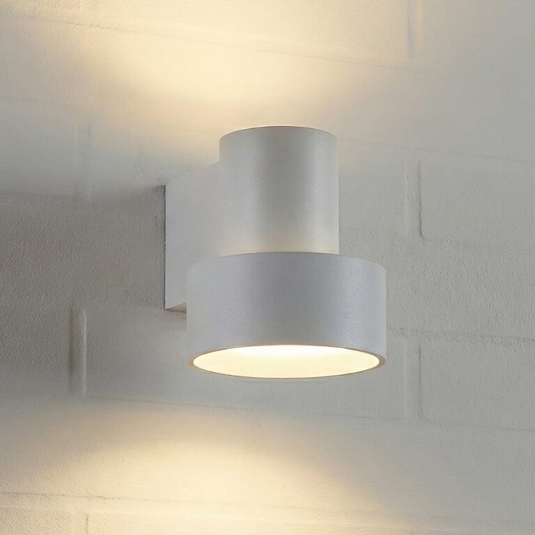 Elune udendørs LED-væglampe, lysegrå, IP44, op/ned Lucande - Moderne - Aluminium - Med én lyskilde