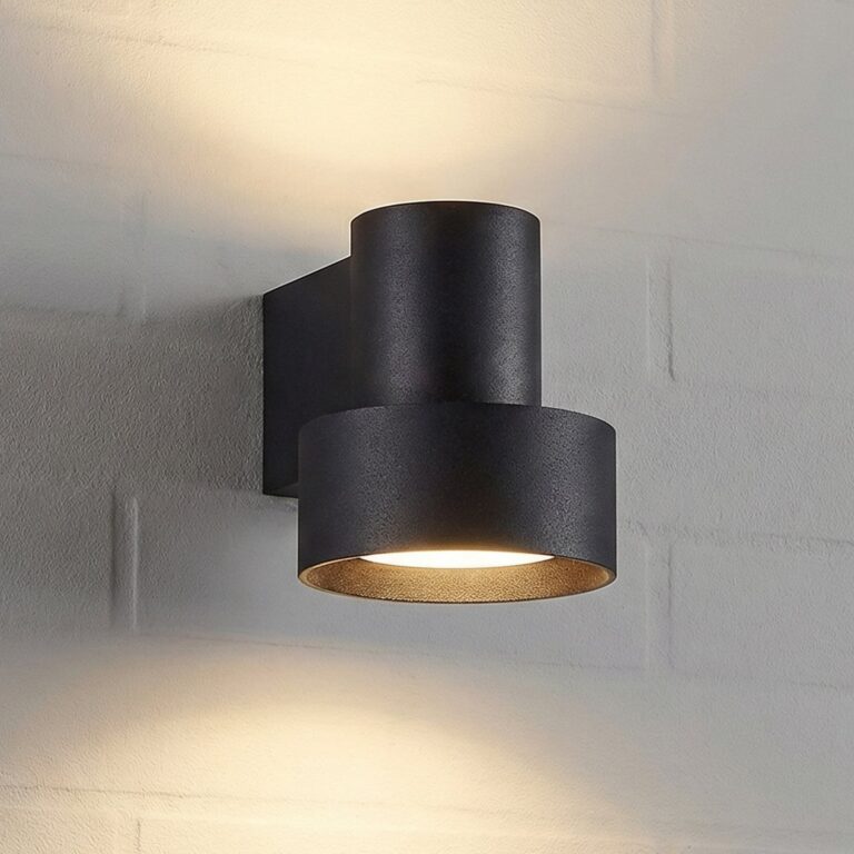 Elune udendørs LED-væglampe, mat sort, op/ned Lucande - Moderne - Aluminium - Med én lyskilde