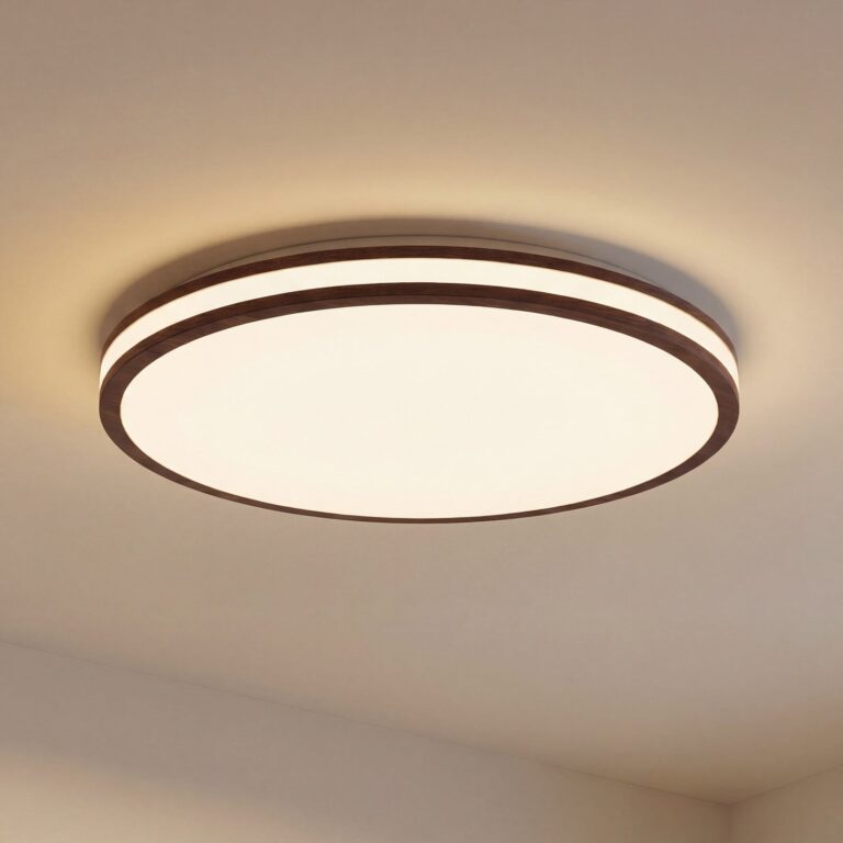 Emiva LED-loftlampe, mørkt træ, CCT, Ø 50 cm, dæmpbar, timer – Lindby - Stue - Moderne - Med én lyskilde