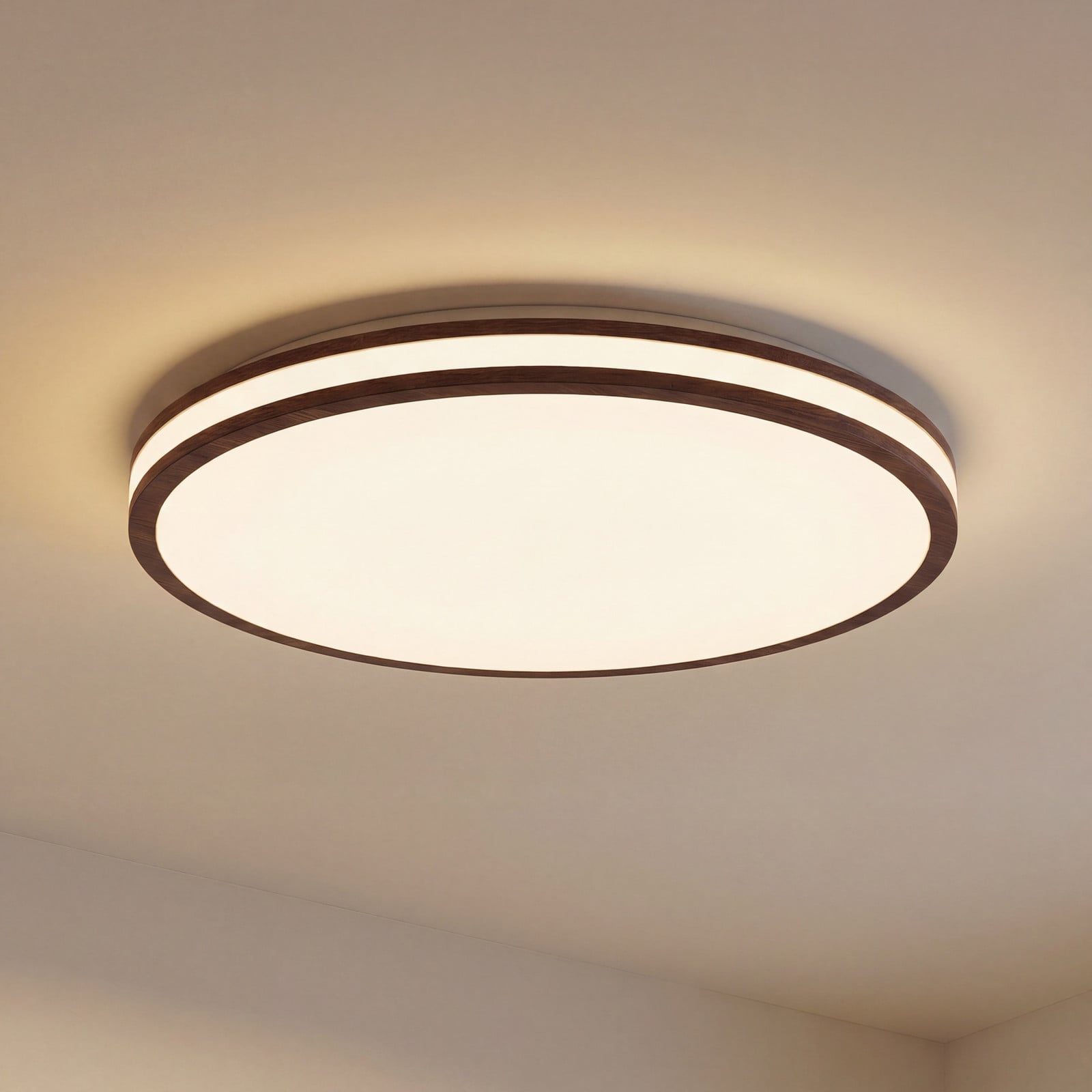 Emiva LED-loftlampe, mørkt træ, CCT, Ø 50 cm, dæmpbar, timer – Lindby - Stue - Moderne - Med én lyskilde