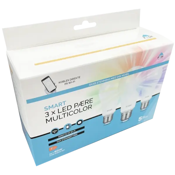 FESH Smart Home LED Pære 3 Pak - Multicolor E27 9w Ø 60