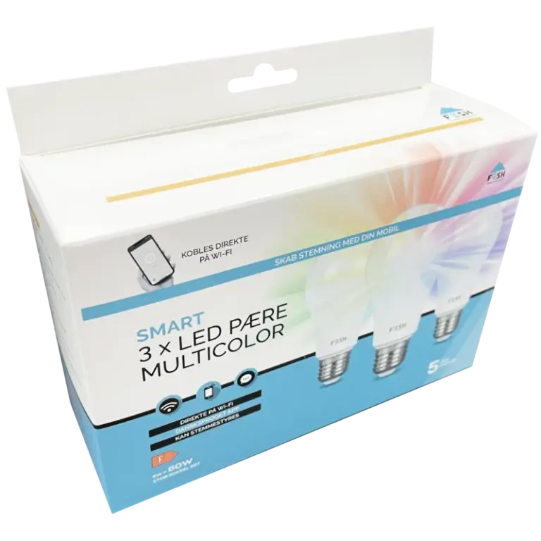 FESH Smart Home LED Pære 3 Pak - Multicolor E27 9w Ø 60