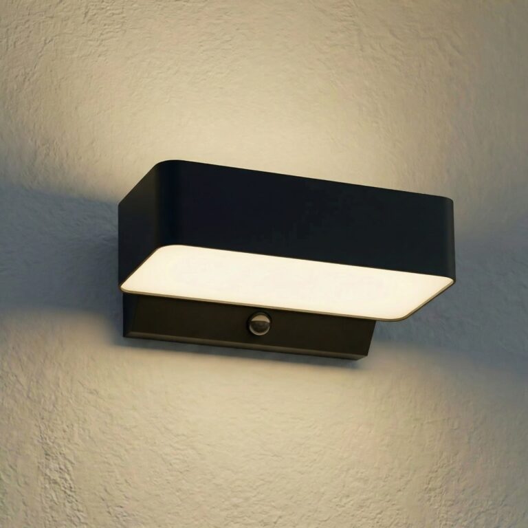 Fando udendørs LED-væglampe, antracit, 22,5 cm, sensor, IP44 – Lindby - Aluminium - Kantet