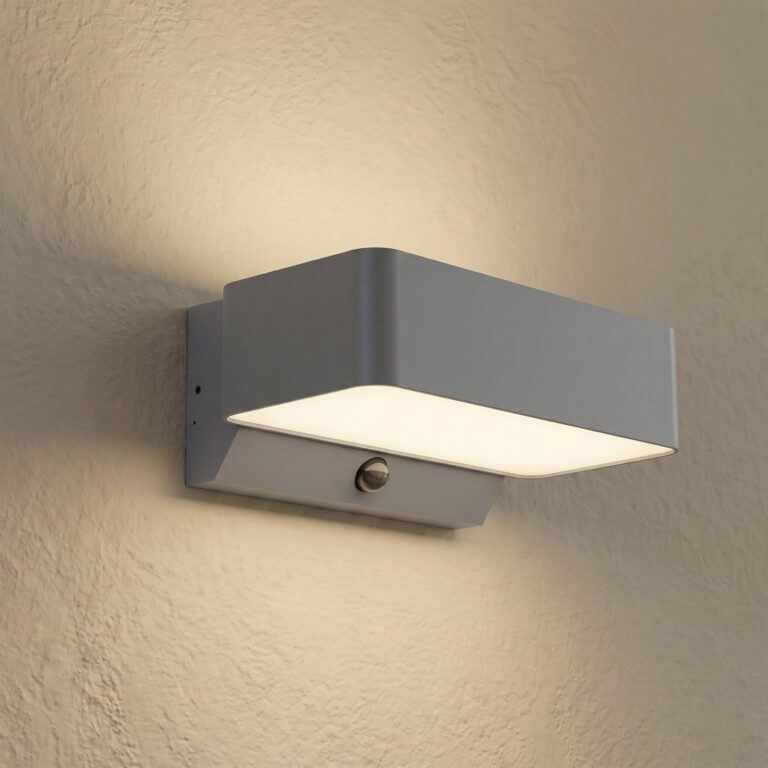 Fando udendørs LED-væglampe, antracit, sensor, IP44 – Lucande - Aluminium - Kantet