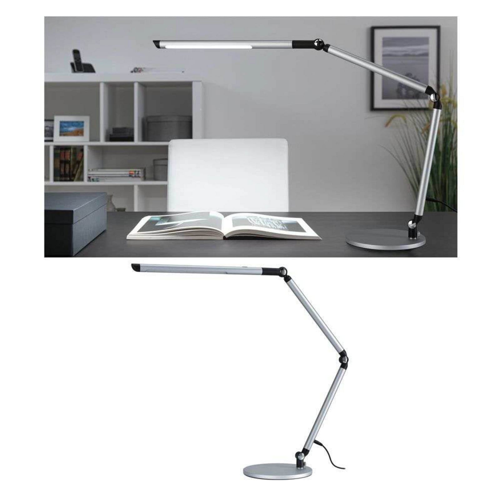FlexBar LED-skrivebordslampe, sølv, 36 cm, CCT – Paulmann - Kontor / arbejdsværelse - Moderne - Aluminium - Med skærm