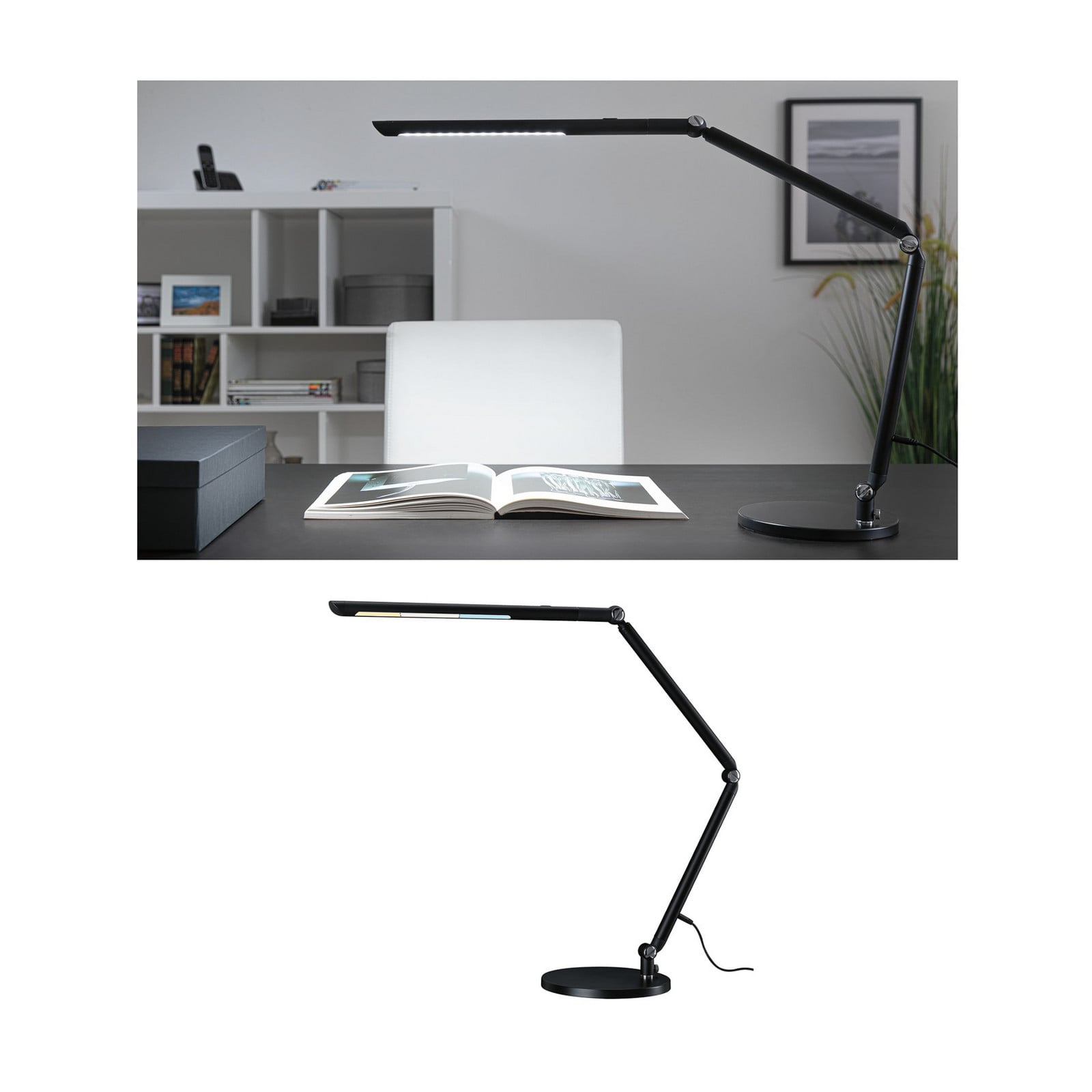 FlexBar LED-skrivebordslampe, sort, 36 cm, CCT – Paulmann - Kontor / arbejdsværelse - Moderne - Metal - Med én lyskilde