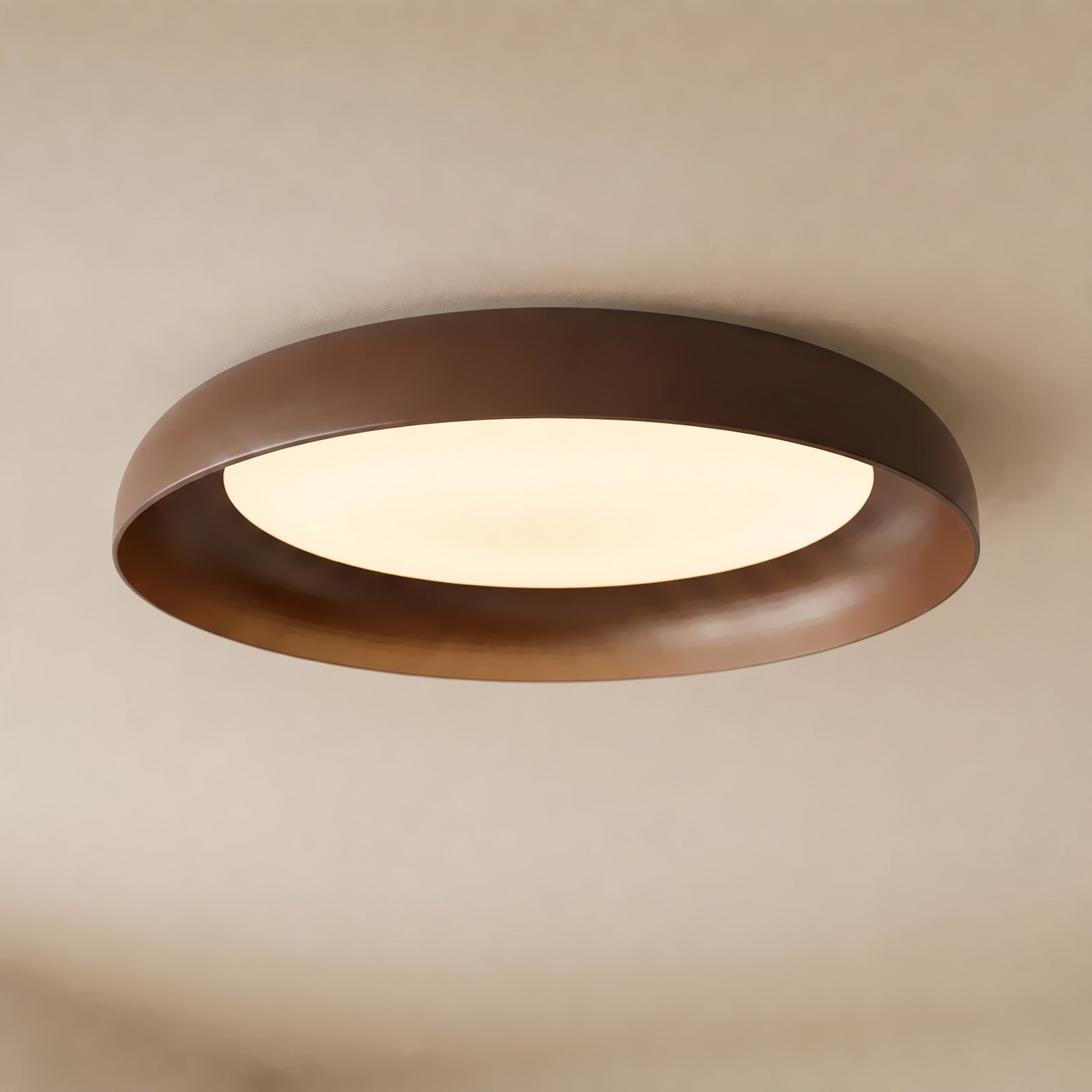 Florie LED-loftlampe, brun, metal, Ø 40 cm – Lindby - Stue - Moderne - Plastik - Plafond